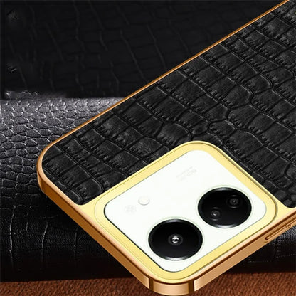For Xiaomi Redmi 13C 5G Case Crocodile Texture Ring Kickstand Electroplated Leather+TPU Phone Cover