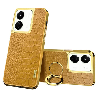 For Xiaomi Redmi 13C 5G Case Crocodile Texture Ring Kickstand Electroplated Leather+TPU Phone Cover