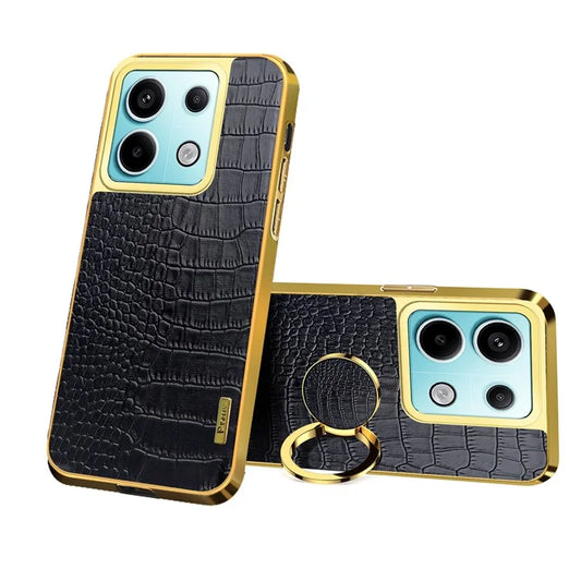 For Xiaomi Redmi Note 13 Pro 5G / Poco X6 5G Cell Phone Case Crocodile Texture Leather+TPU Cover with Ring Kickstand