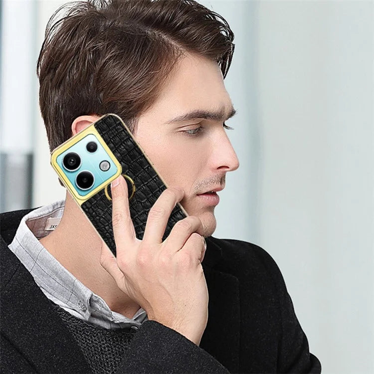 For Xiaomi Redmi Note 13 Pro 5G / Poco X6 5G Cell Phone Case Crocodile Texture Leather+TPU Cover with Ring Kickstand