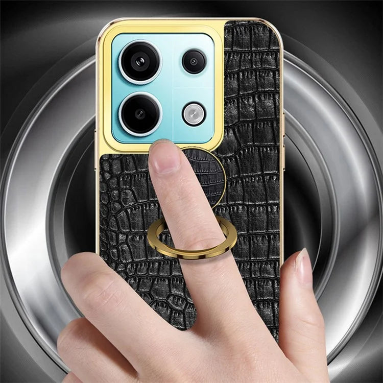 For Xiaomi Redmi Note 13 Pro 5G / Poco X6 5G Cell Phone Case Crocodile Texture Leather+TPU Cover with Ring Kickstand