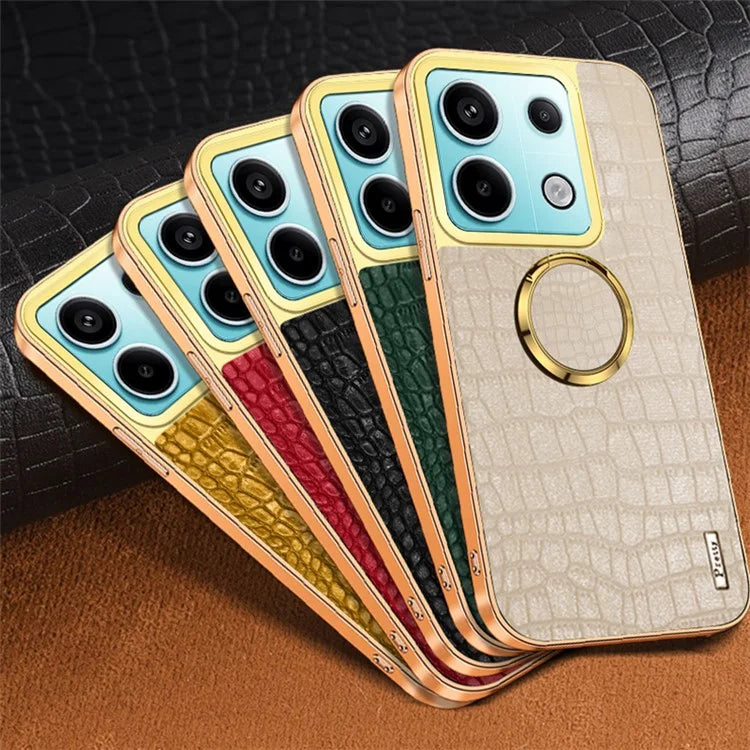 For Xiaomi Redmi Note 13 Pro 5G / Poco X6 5G Cell Phone Case Crocodile Texture Leather+TPU Cover with Ring Kickstand
