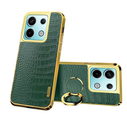 For Xiaomi Redmi Note 13 Pro 5G / Poco X6 5G Cell Phone Case Crocodile Texture Leather+TPU Cover with Ring Kickstand