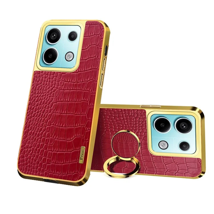 For Xiaomi Redmi Note 13 Pro 5G / Poco X6 5G Cell Phone Case Crocodile Texture Leather+TPU Cover with Ring Kickstand
