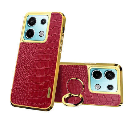 For Xiaomi Redmi Note 13 Pro 5G / Poco X6 5G Cell Phone Case Crocodile Texture Leather+TPU Cover with Ring Kickstand