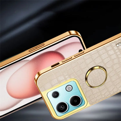 For Xiaomi Redmi Note 13 Pro 5G / Poco X6 5G Cell Phone Case Crocodile Texture Leather+TPU Cover with Ring Kickstand