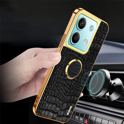 For Xiaomi Redmi Note 13 5G Cell Phone Case 6D Electroplating Ring Kickstand Leather+TPU Cover