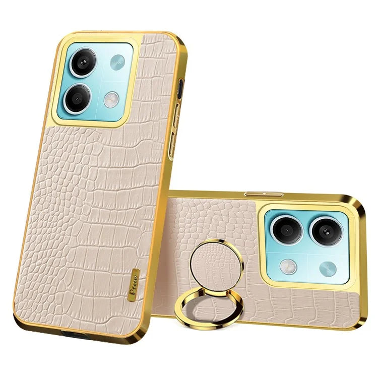 For Xiaomi Redmi Note 13 5G Cell Phone Case 6D Electroplating Ring Kickstand Leather+TPU Cover