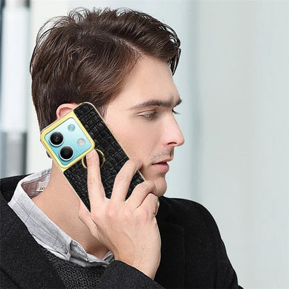 For Xiaomi Redmi Note 13 5G Cell Phone Case 6D Electroplating Ring Kickstand Leather+TPU Cover