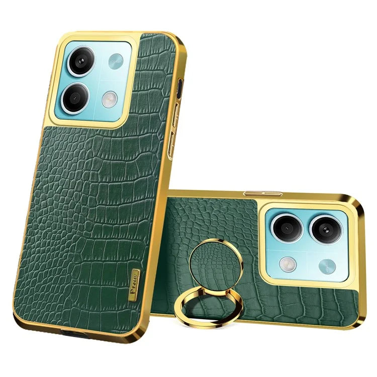 For Xiaomi Redmi Note 13 5G Cell Phone Case 6D Electroplating Ring Kickstand Leather+TPU Cover