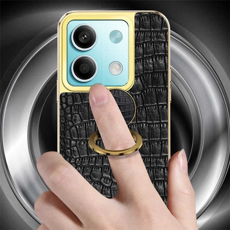 For Xiaomi Redmi Note 13 5G Cell Phone Case 6D Electroplating Ring Kickstand Leather+TPU Cover