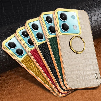 For Xiaomi Redmi Note 13 5G Cell Phone Case 6D Electroplating Ring Kickstand Leather+TPU Cover