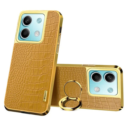 For Xiaomi Redmi Note 13 5G Cell Phone Case 6D Electroplating Ring Kickstand Leather+TPU Cover