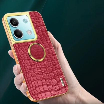 For Xiaomi Redmi Note 13 5G Cell Phone Case 6D Electroplating Ring Kickstand Leather+TPU Cover
