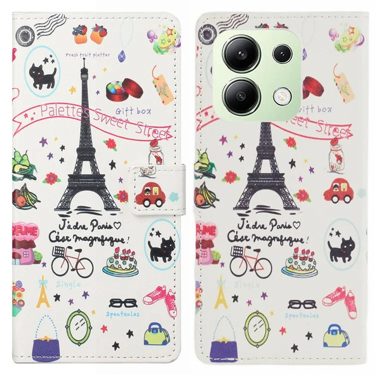 For Xiaomi Redmi Note 13 4G Case Wallet PU Leather Pattern Printing Phone Cover