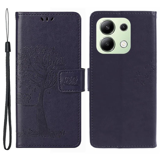 For Xiaomi Redmi Note 13 4G Cell Phone Case Owl Tree Imprinted PU Leather Stand Cover