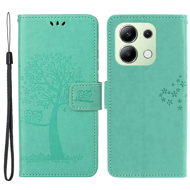 For Xiaomi Redmi Note 13 4G Cell Phone Case Owl Tree Imprinted PU Leather Stand Cover