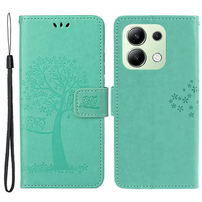 For Xiaomi Redmi Note 13 4G Cell Phone Case Owl Tree Imprinted PU Leather Stand Cover