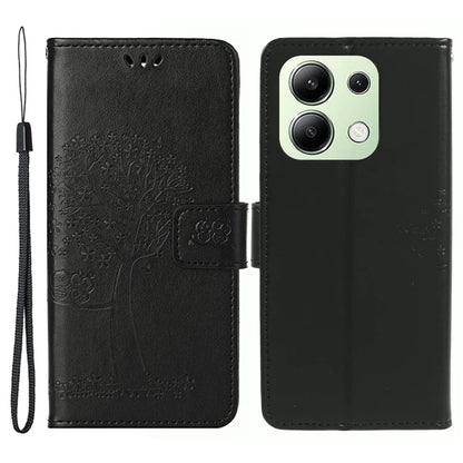 For Xiaomi Redmi Note 13 4G Cell Phone Case Owl Tree Imprinted PU Leather Stand Cover