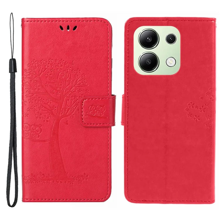 For Xiaomi Redmi Note 13 4G Cell Phone Case Owl Tree Imprinted PU Leather Stand Cover