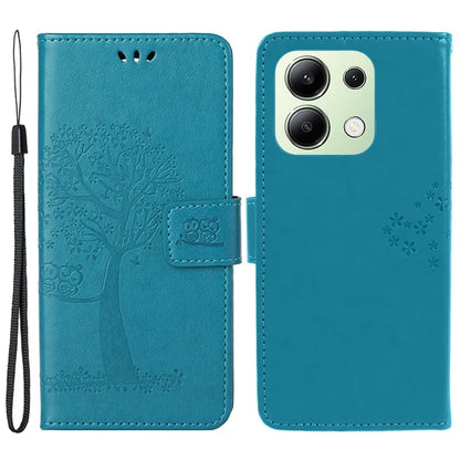 For Xiaomi Redmi Note 13 4G Cell Phone Case Owl Tree Imprinted PU Leather Stand Cover