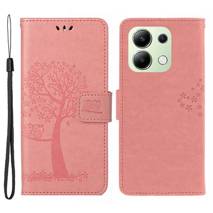For Xiaomi Redmi Note 13 4G Cell Phone Case Owl Tree Imprinted PU Leather Stand Cover
