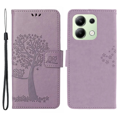For Xiaomi Redmi Note 13 4G Cell Phone Case Owl Tree Imprinted PU Leather Stand Cover