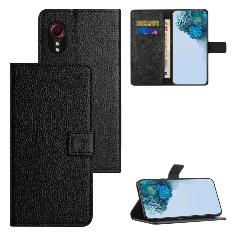 For Samsung Galaxy Xcover 7 Cell Phone Case Litchi Texture PU Leather Wallet Stand Anti-drop Cover
