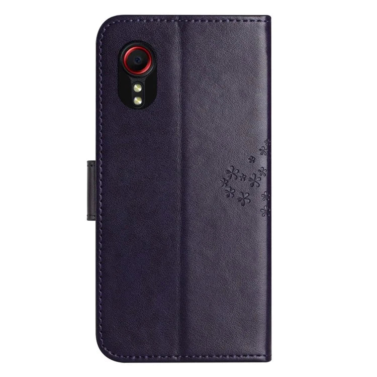 For Samsung Galaxy Xcover 7 Cell Phone Case Owl Tree Imprinted Leather Folding Stand Cover