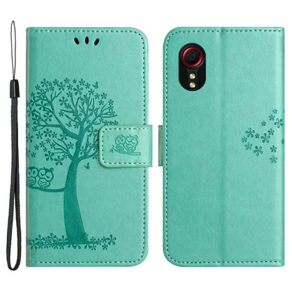 For Samsung Galaxy Xcover 7 Cell Phone Case Owl Tree Imprinted Leather Folding Stand Cover