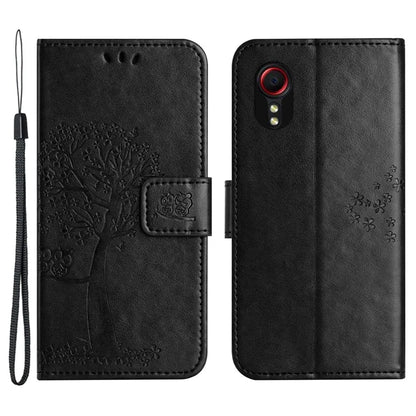 For Samsung Galaxy Xcover 7 Cell Phone Case Owl Tree Imprinted Leather Folding Stand Cover