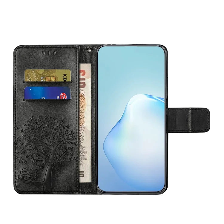 For Samsung Galaxy Xcover 7 Cell Phone Case Owl Tree Imprinted Leather Folding Stand Cover