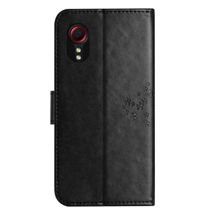 For Samsung Galaxy Xcover 7 Cell Phone Case Owl Tree Imprinted Leather Folding Stand Cover