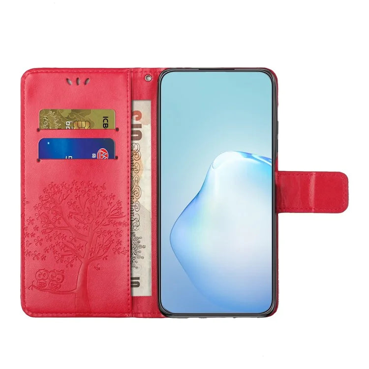For Samsung Galaxy Xcover 7 Cell Phone Case Owl Tree Imprinted Leather Folding Stand Cover