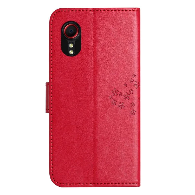 For Samsung Galaxy Xcover 7 Cell Phone Case Owl Tree Imprinted Leather Folding Stand Cover