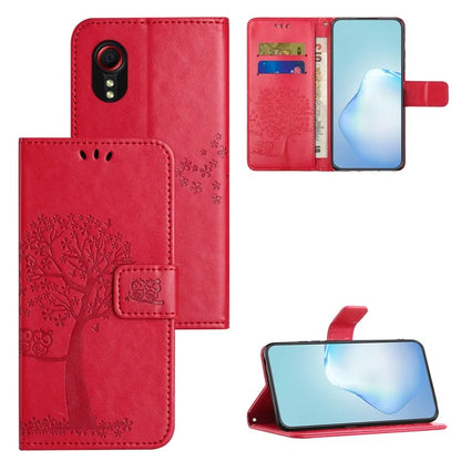 For Samsung Galaxy Xcover 7 Cell Phone Case Owl Tree Imprinted Leather Folding Stand Cover