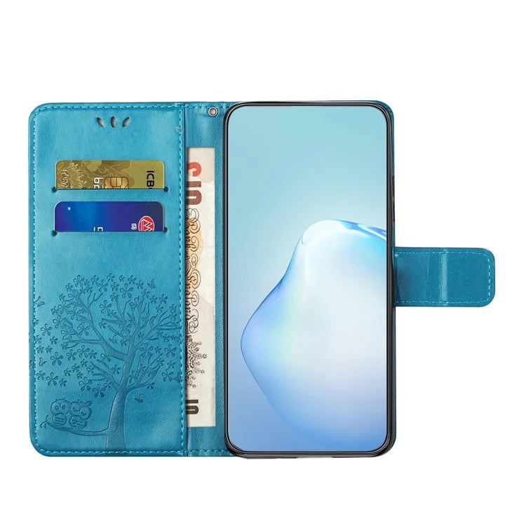 For Samsung Galaxy Xcover 7 Cell Phone Case Owl Tree Imprinted Leather Folding Stand Cover