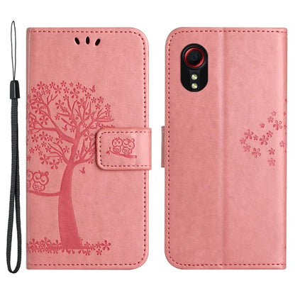 For Samsung Galaxy Xcover 7 Cell Phone Case Owl Tree Imprinted Leather Folding Stand Cover