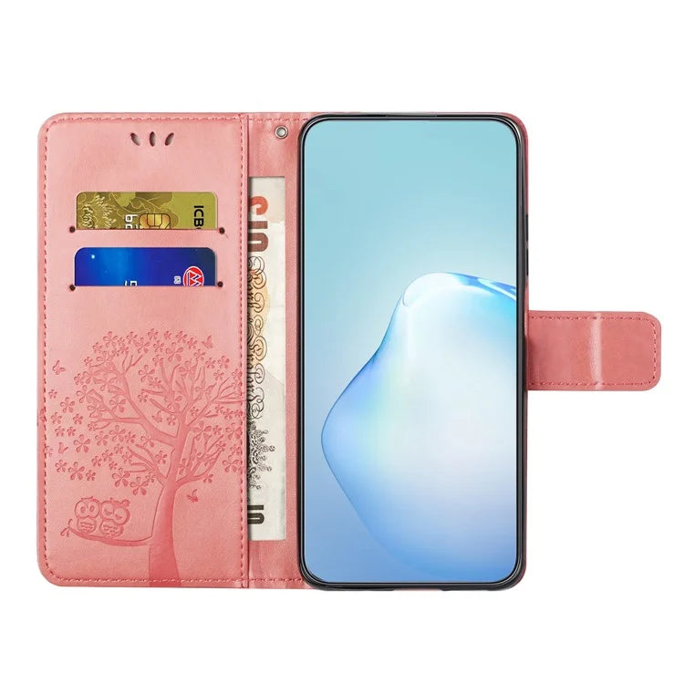 For Samsung Galaxy Xcover 7 Cell Phone Case Owl Tree Imprinted Leather Folding Stand Cover