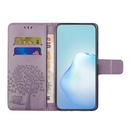 For Samsung Galaxy Xcover 7 Cell Phone Case Owl Tree Imprinted Leather Folding Stand Cover