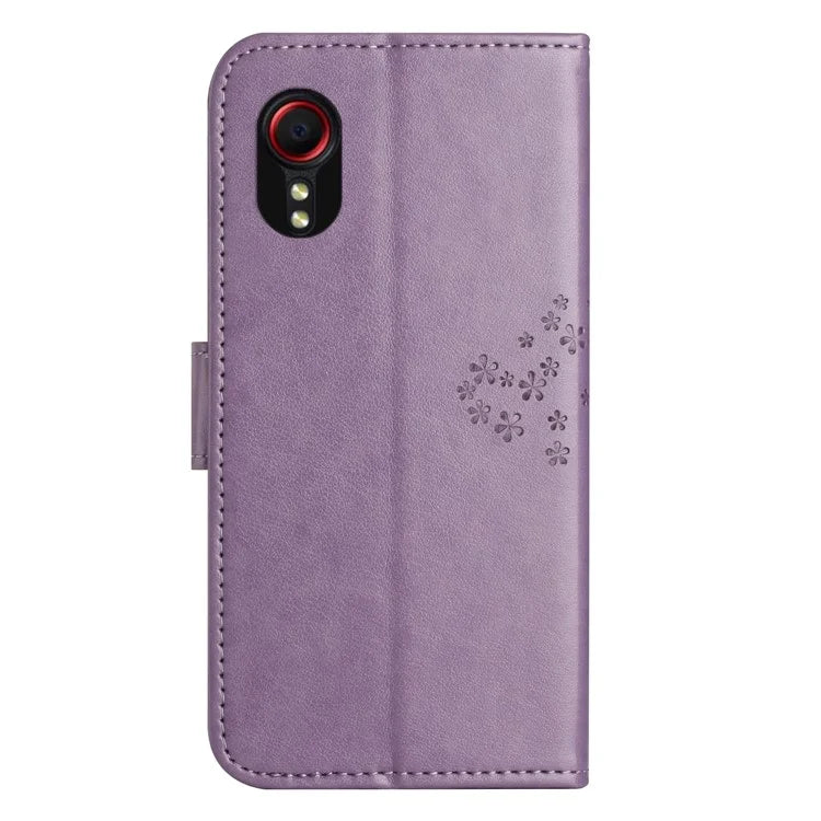For Samsung Galaxy Xcover 7 Cell Phone Case Owl Tree Imprinted Leather Folding Stand Cover