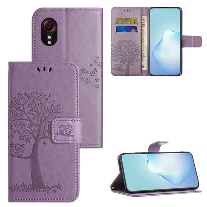 For Samsung Galaxy Xcover 7 Cell Phone Case Owl Tree Imprinted Leather Folding Stand Cover