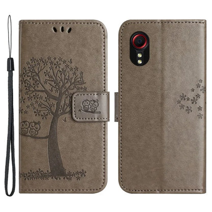 For Samsung Galaxy Xcover 7 Cell Phone Case Owl Tree Imprinted Leather Folding Stand Cover