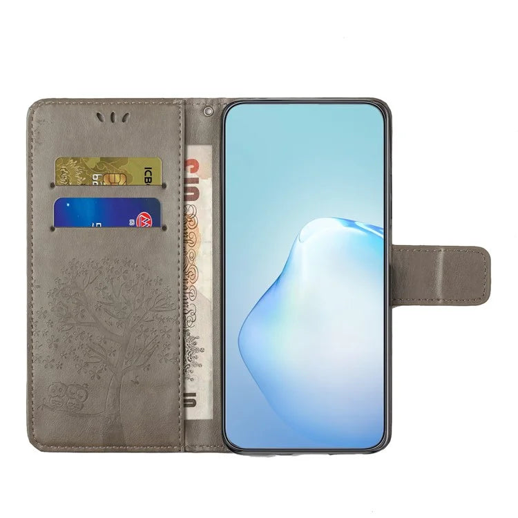 For Samsung Galaxy Xcover 7 Cell Phone Case Owl Tree Imprinted Leather Folding Stand Cover