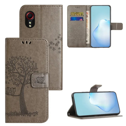 For Samsung Galaxy Xcover 7 Cell Phone Case Owl Tree Imprinted Leather Folding Stand Cover