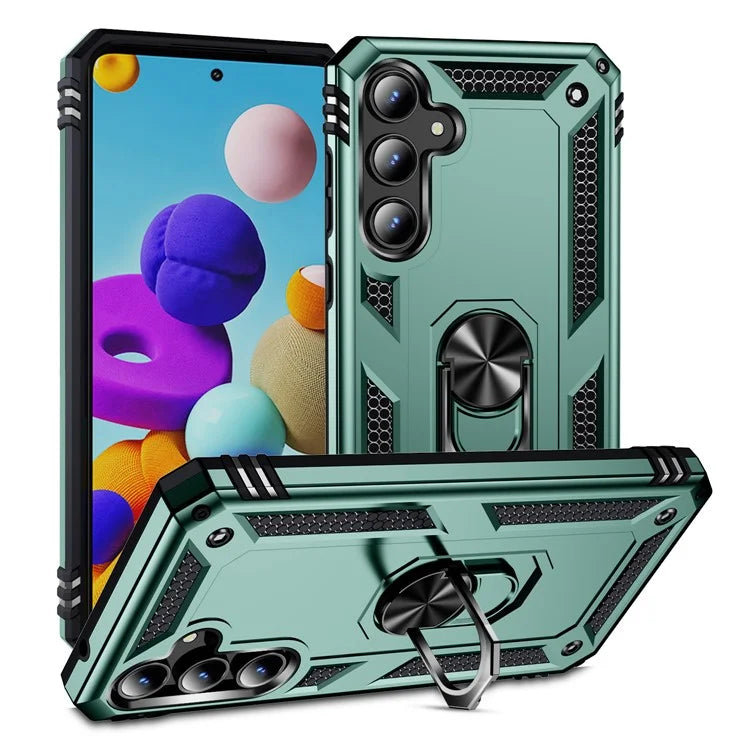 For Samsung Galaxy A35 5G Cell Phone Case Ring Kickstand TPU+PC Drop-proof Back Coverish Green