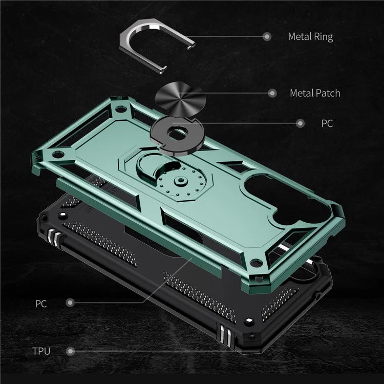 For Samsung Galaxy A35 5G Cell Phone Case Ring Kickstand TPU+PC Drop-proof Back Coverish Green
