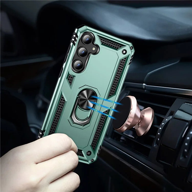 For Samsung Galaxy A35 5G Cell Phone Case Ring Kickstand TPU+PC Drop-proof Back Coverish Green