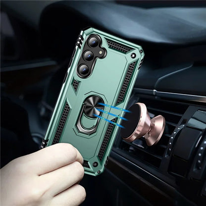 For Samsung Galaxy A35 5G Cell Phone Case Ring Kickstand TPU+PC Drop-proof Back Coverish Green