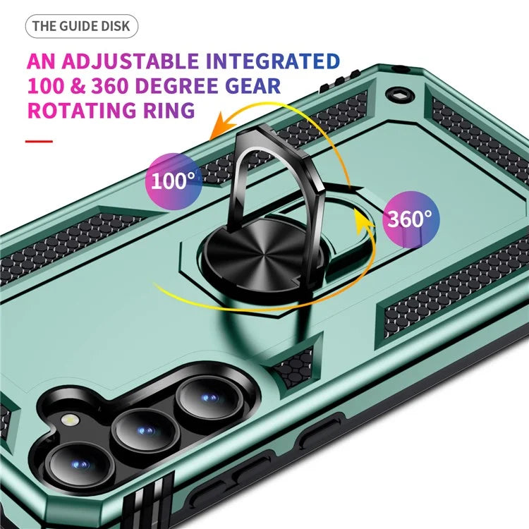 For Samsung Galaxy A35 5G Cell Phone Case Ring Kickstand TPU+PC Drop-proof Back Coverish Green